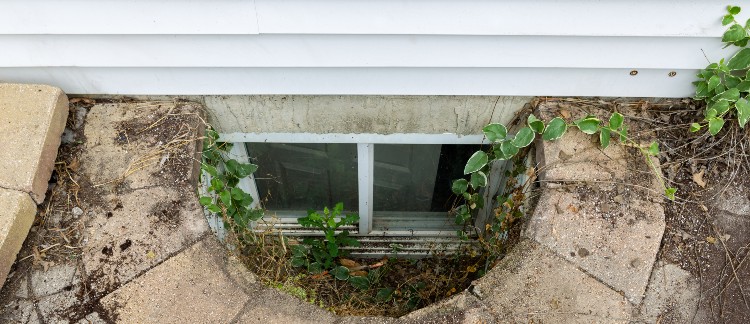 basement window installation near syracuse ny image of basement window surrounded by grass